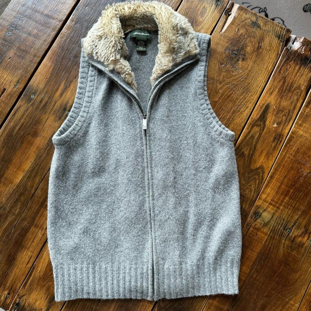 Eddie Bauer Vest Wool Alpaca Faux‎ Fur Preppy Casual Outdoor Collegiate Camping